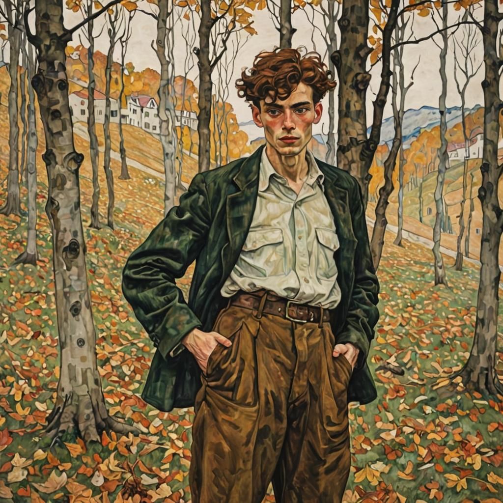 Autumnal Solitude: Impressionist Painting Inspired by Schiel...