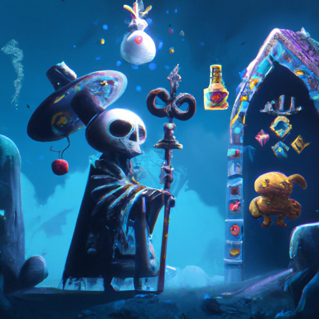 Adorable Necromancer Summons Zombies in Digital Art