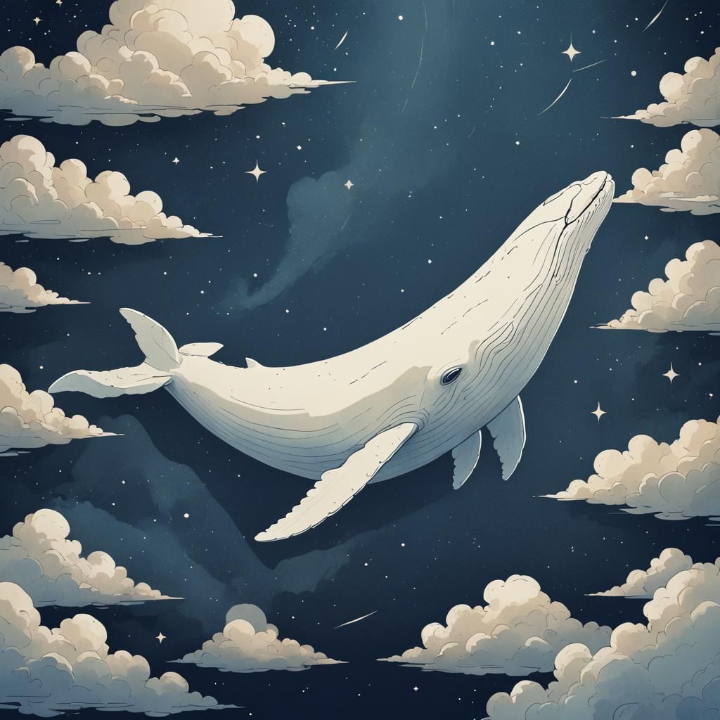 Minimalist White Whale Poster in Starry Sky
