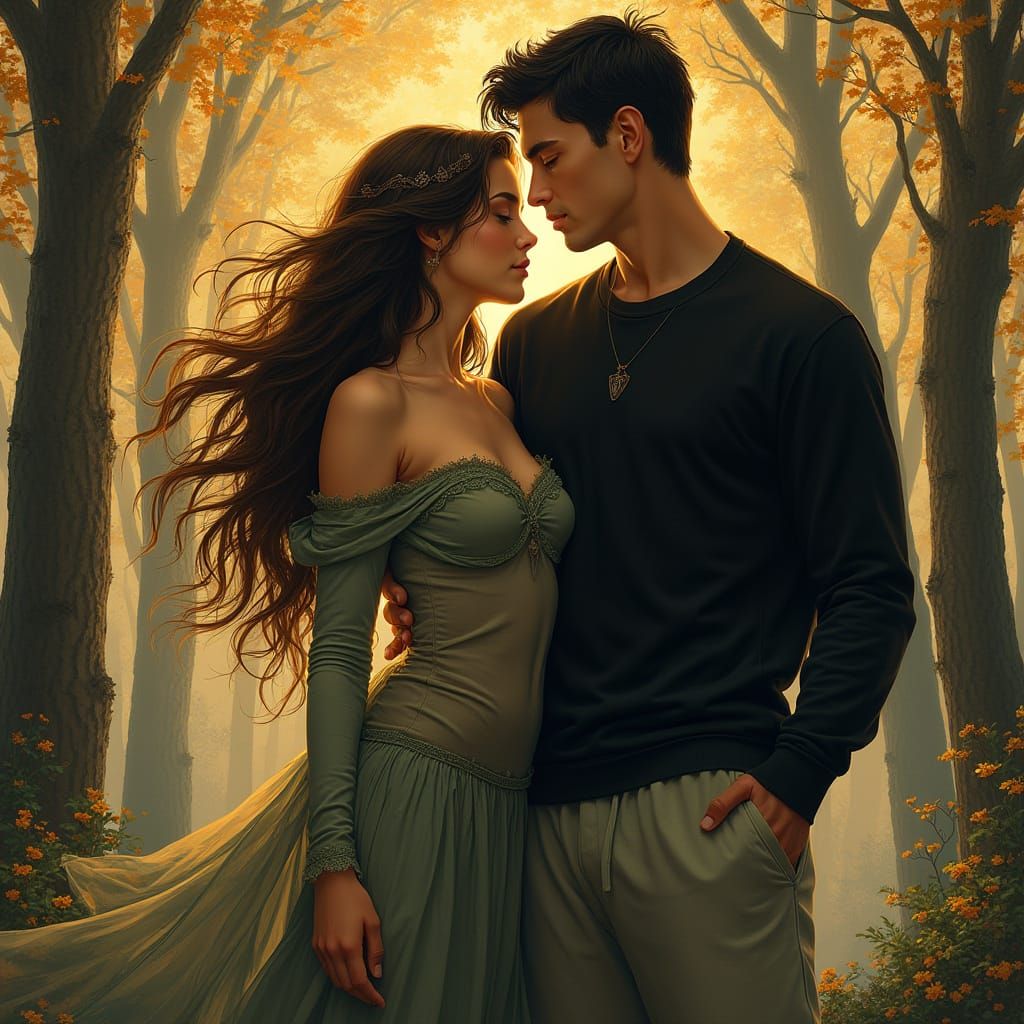 Elegant Couple in Art Nouveau Style