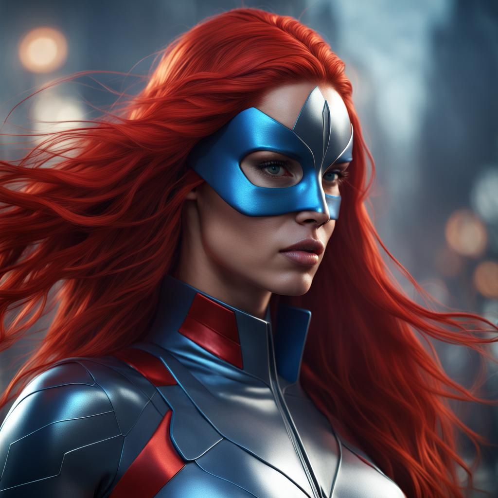 Red-Haired Superheroine in Detailed Fantasy Art