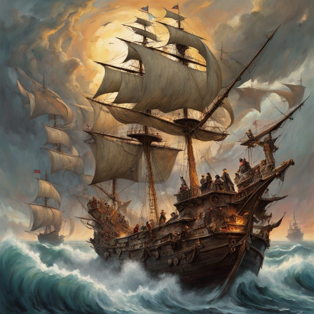 Swashbuckling Heroes on Majestic Galleon