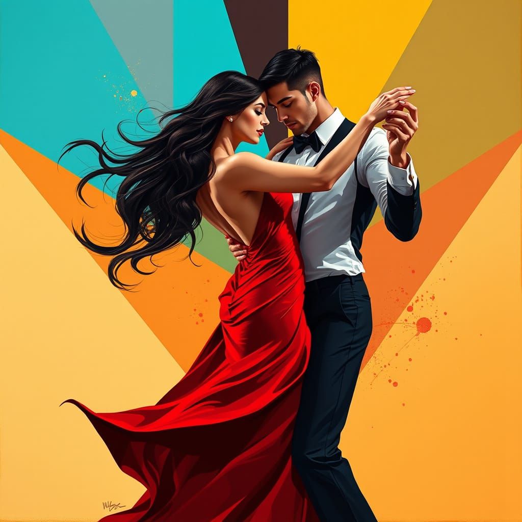 Stunning Futuristic Portrait of a Couple Dancing in a Vibran...