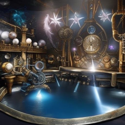 Steampunk Pool with Cosmic Cubes and Intricate Details