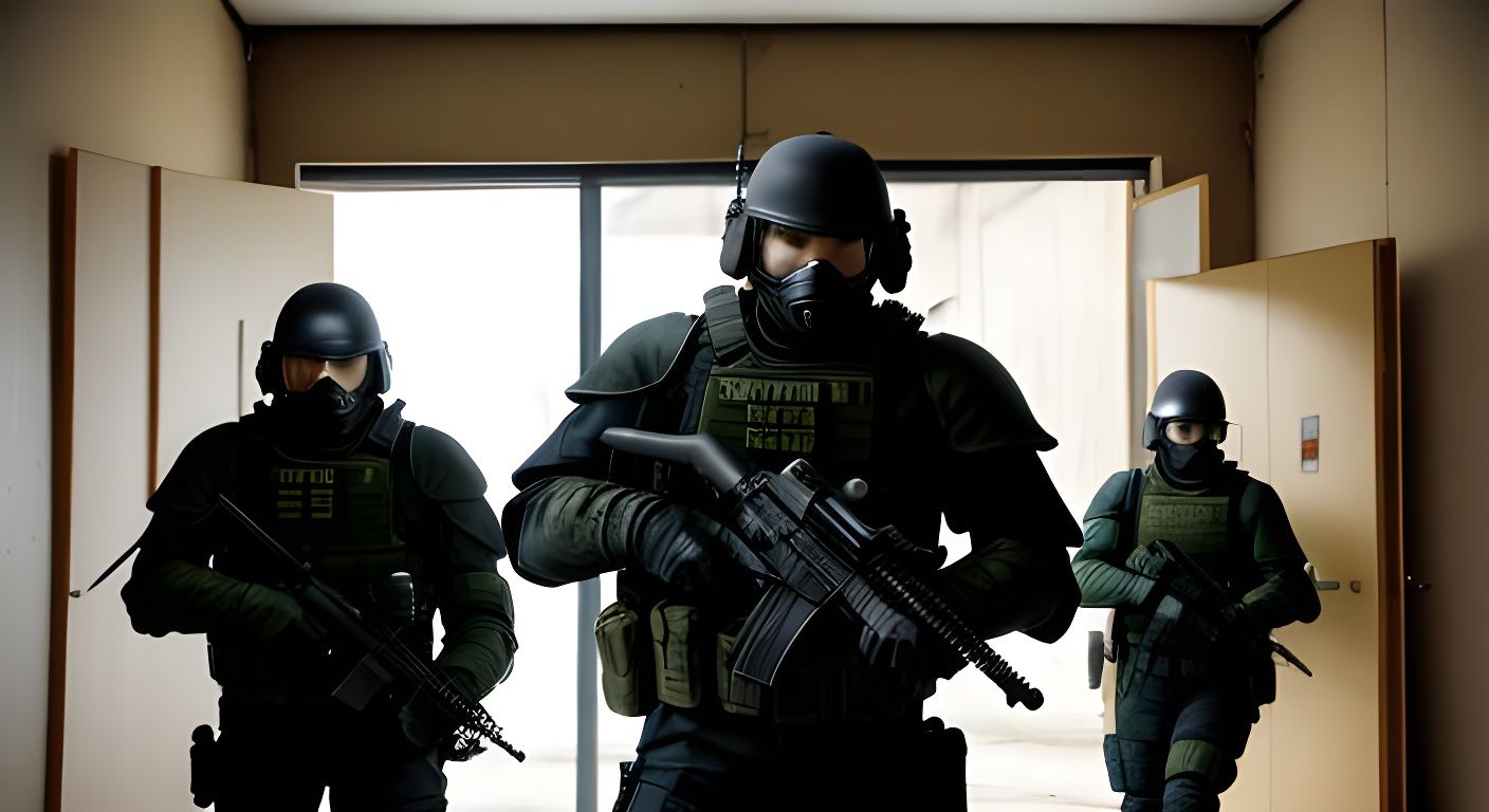 Armored SWAT Team Exploring the Backrooms