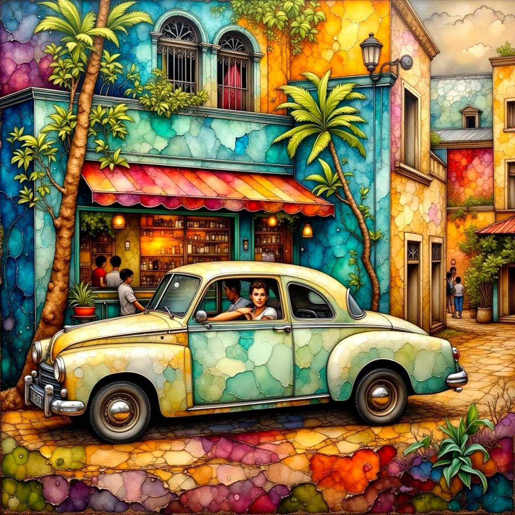 Cuban Jazz Scene in Watercolor Impasto Style