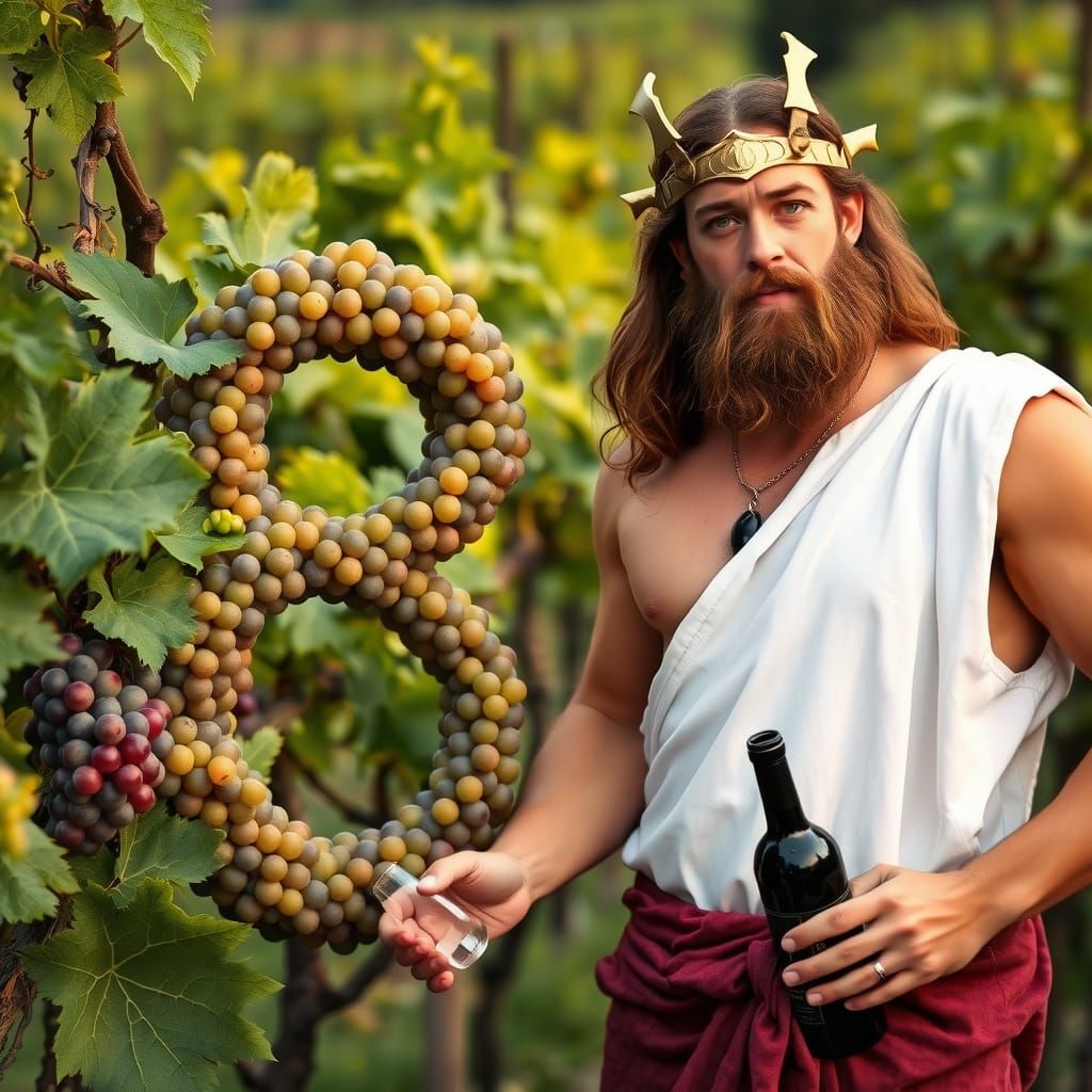 Beefcake Dionysus as a winemaker in a Napa Valley vineyard. ...