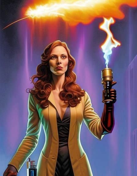 Mad Scientist with Glowing Beaker, Comic Book Art