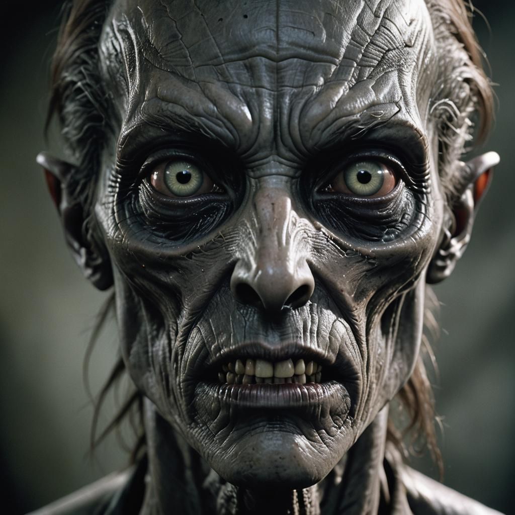 Eerie Close-Up of a Grey Alien Portrait