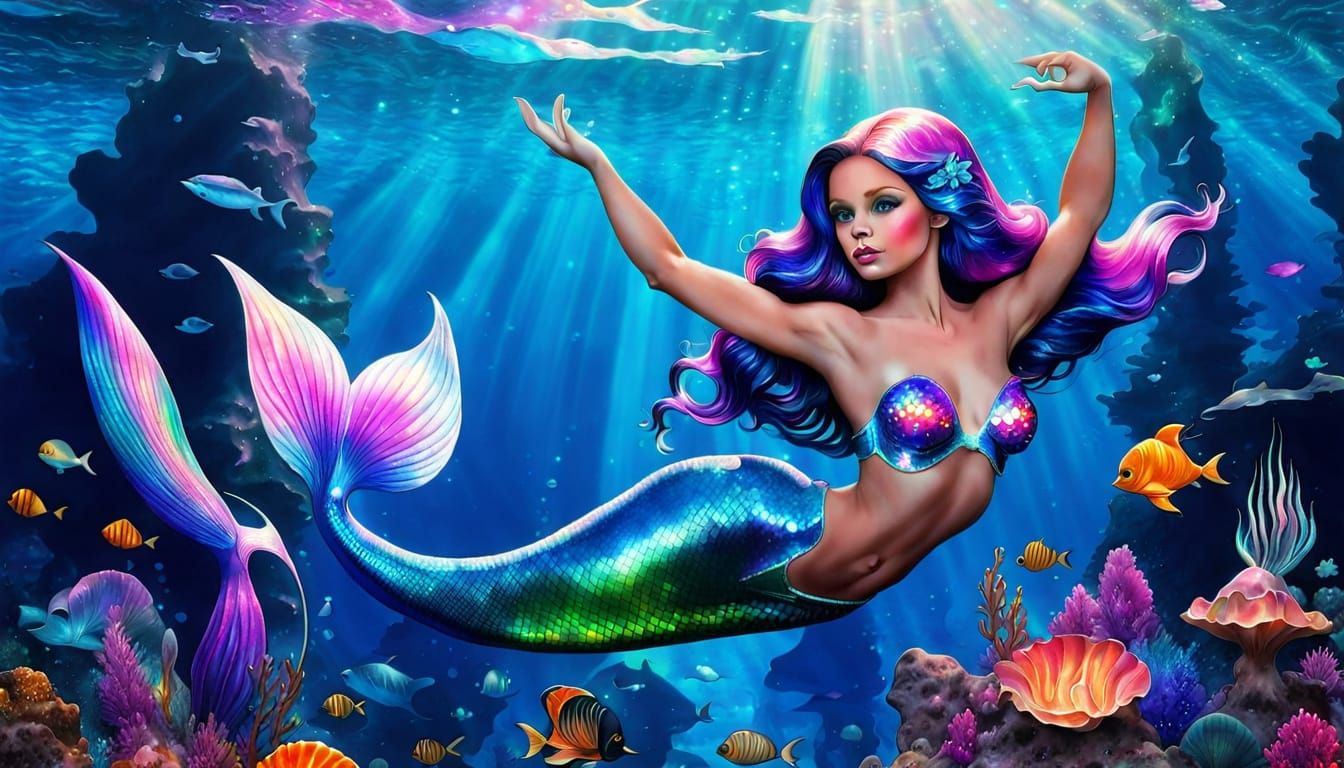 Surreal Mermaids in Shimmering Atlantis Depths