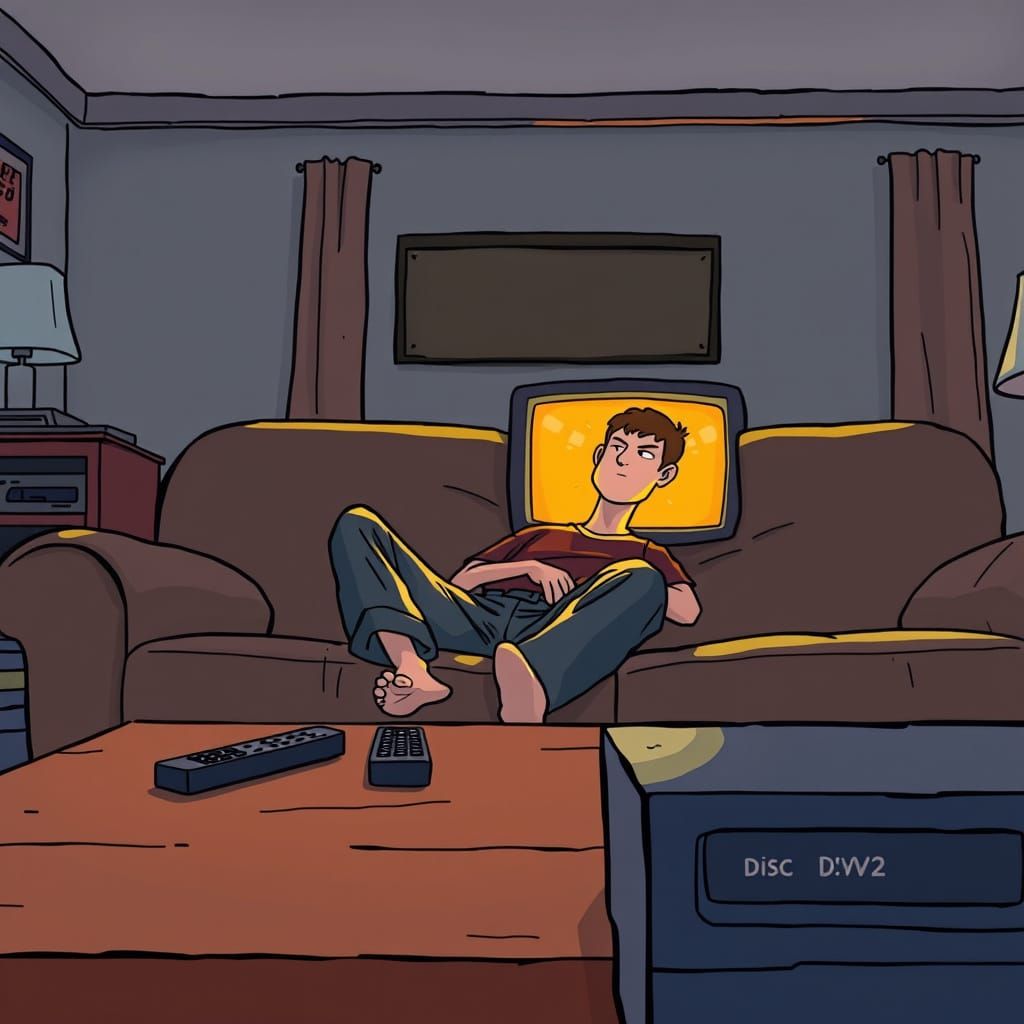 Cozy TV Night in Nostalgic Realism Style