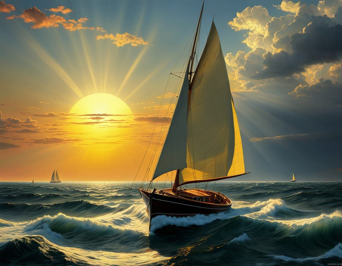 Sailboat on Ocean in Surrealist Style