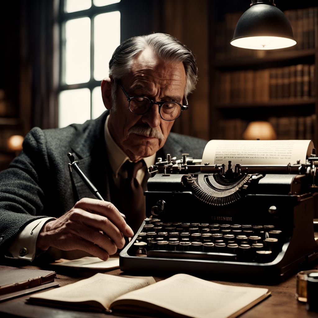 Noir Film Still of John Dickson Carr Writing