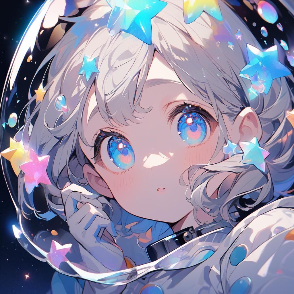 Anime Girl in Sparkling Galaxy Helmet