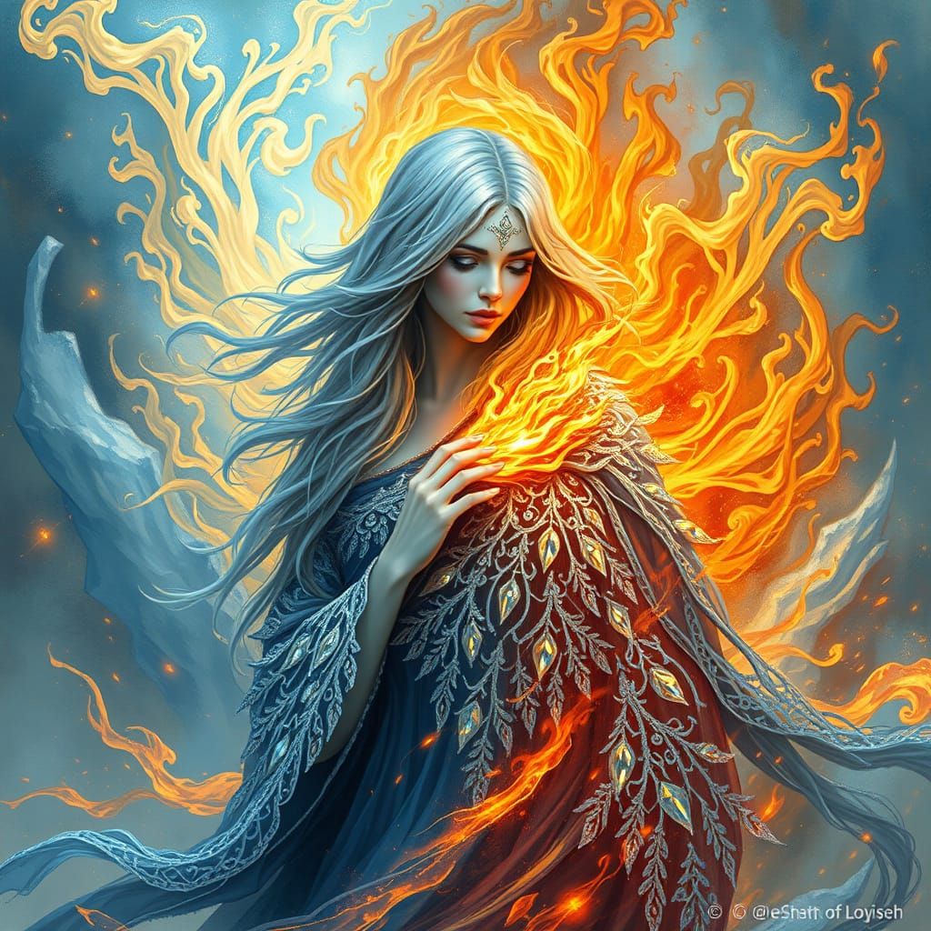 Ethereal Goddess of Icy Flames in Crystal Cloak