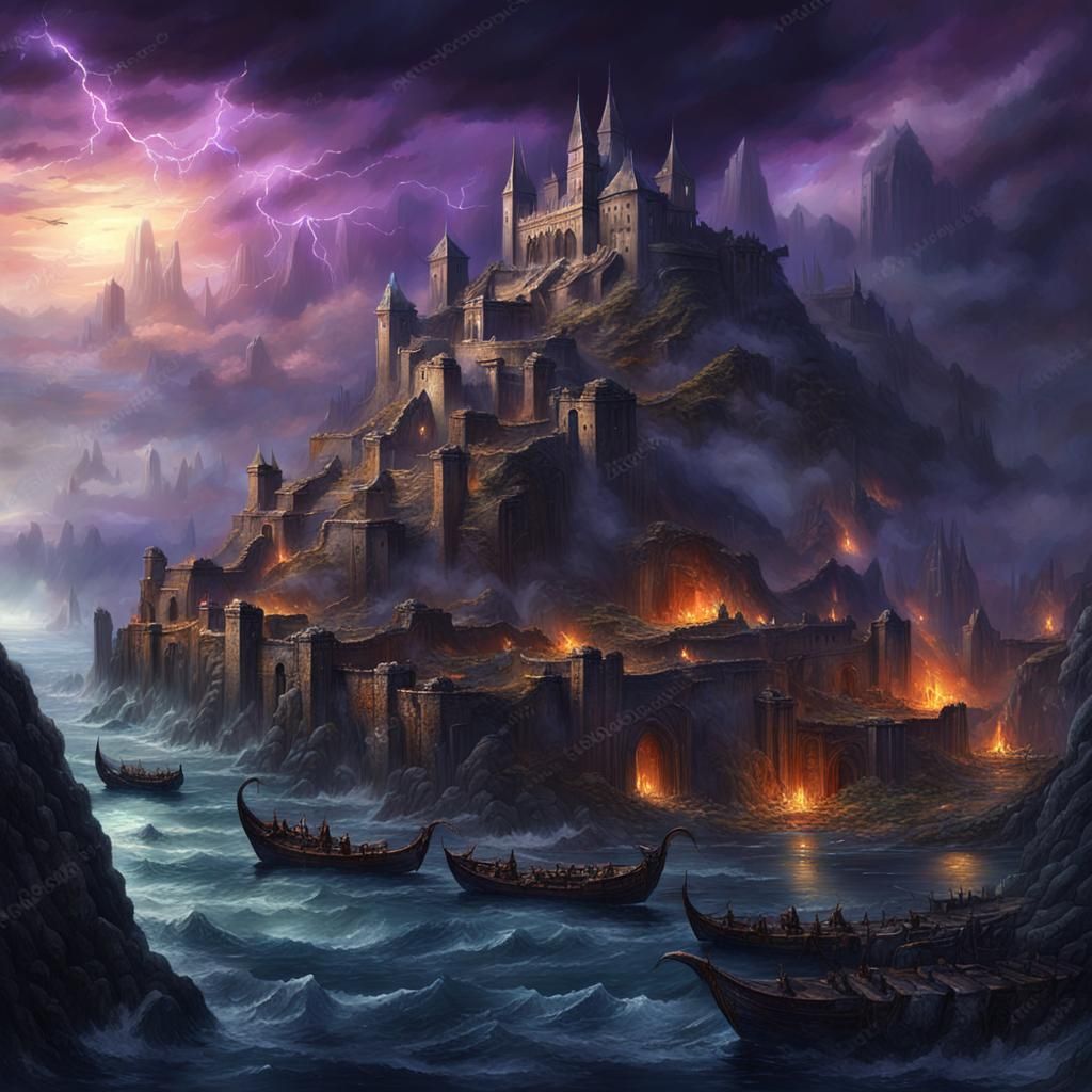 Ruined Elven City in Dark Fantasy Style