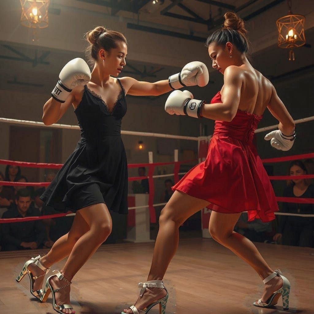 Fierce Female Boxer in High Heels Delivers a Powerful Punch