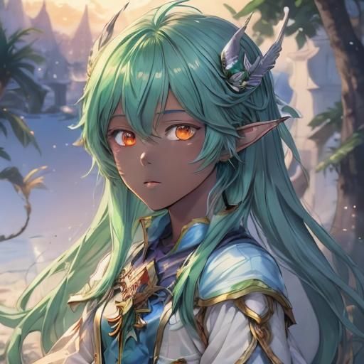 Anime Portrait of Dark Elf with Vibrant Colors