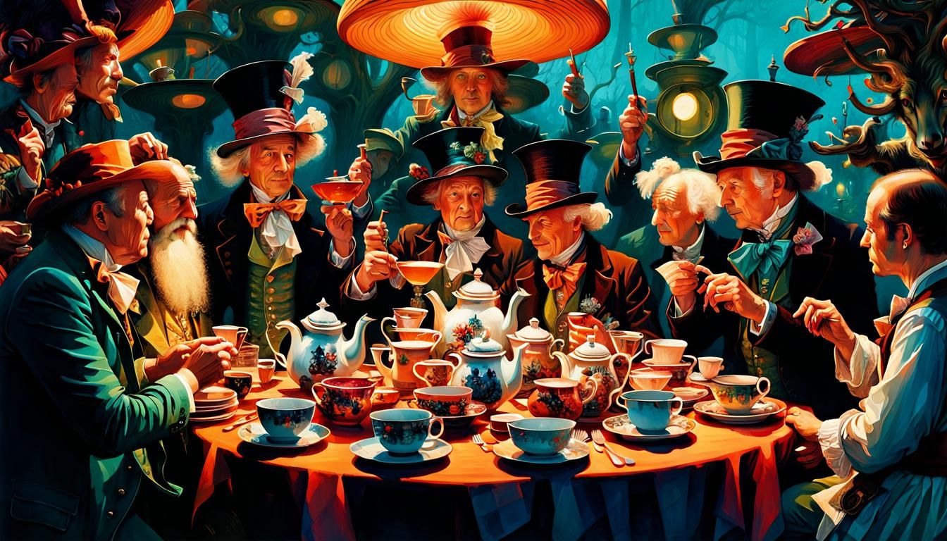Fantastical Mad Hatter Tea Party, Digital Illustration