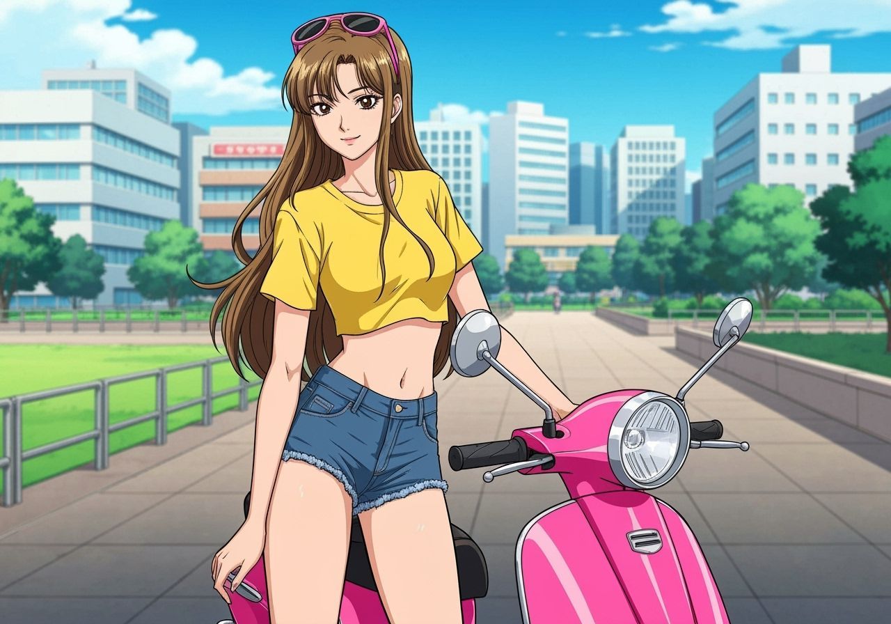 Anime Girl in Pastel Miniskirt, Anime Style