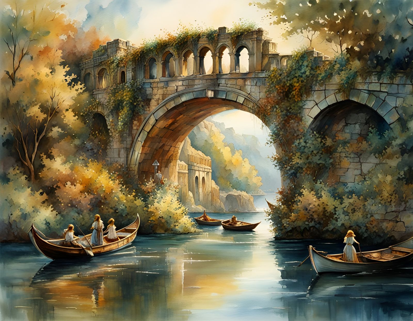 Eroding Stone Bridge in Art Nouveau Rococo Style