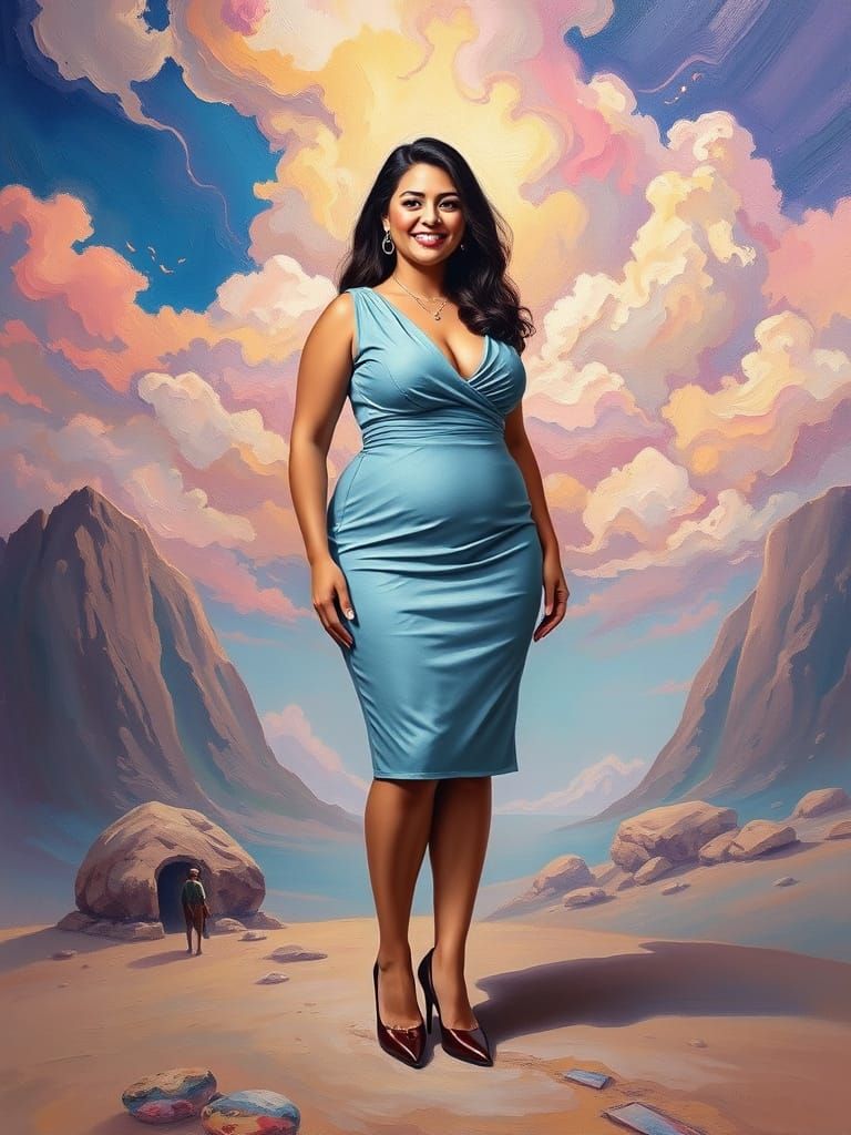 Surrealistic Egyptian Woman in Fantastical Landscape