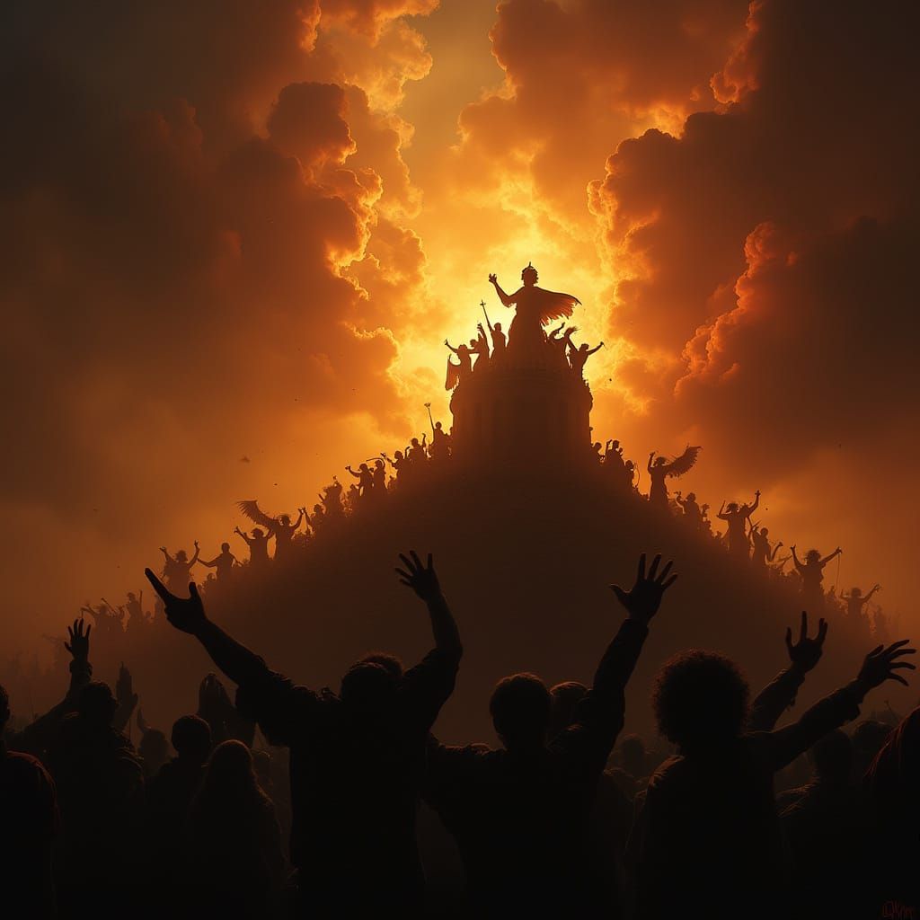 Crowd Tears Down Royal Crest in Dramatic Light