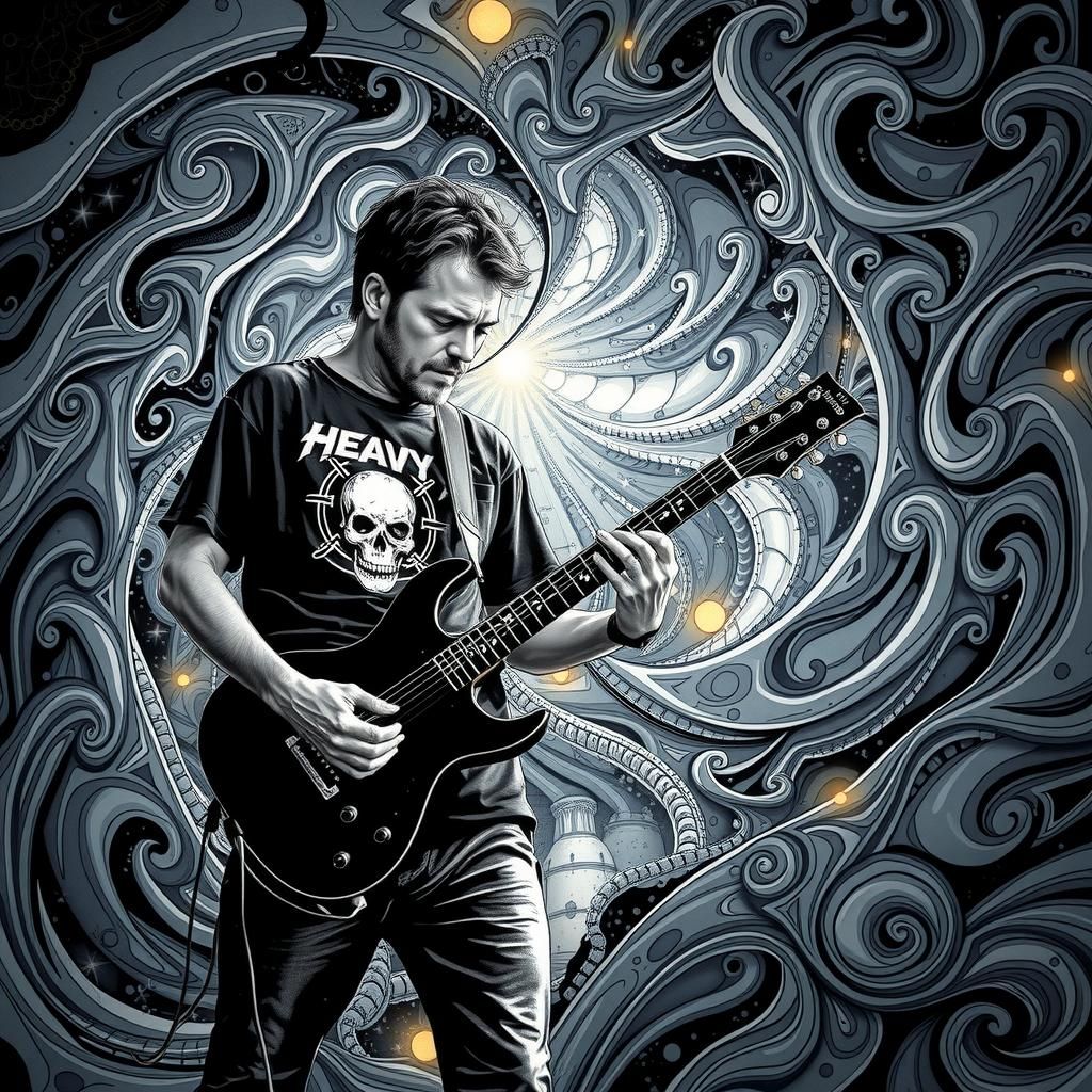 Metalhead in Abstract Cyberpunk Labyrinth