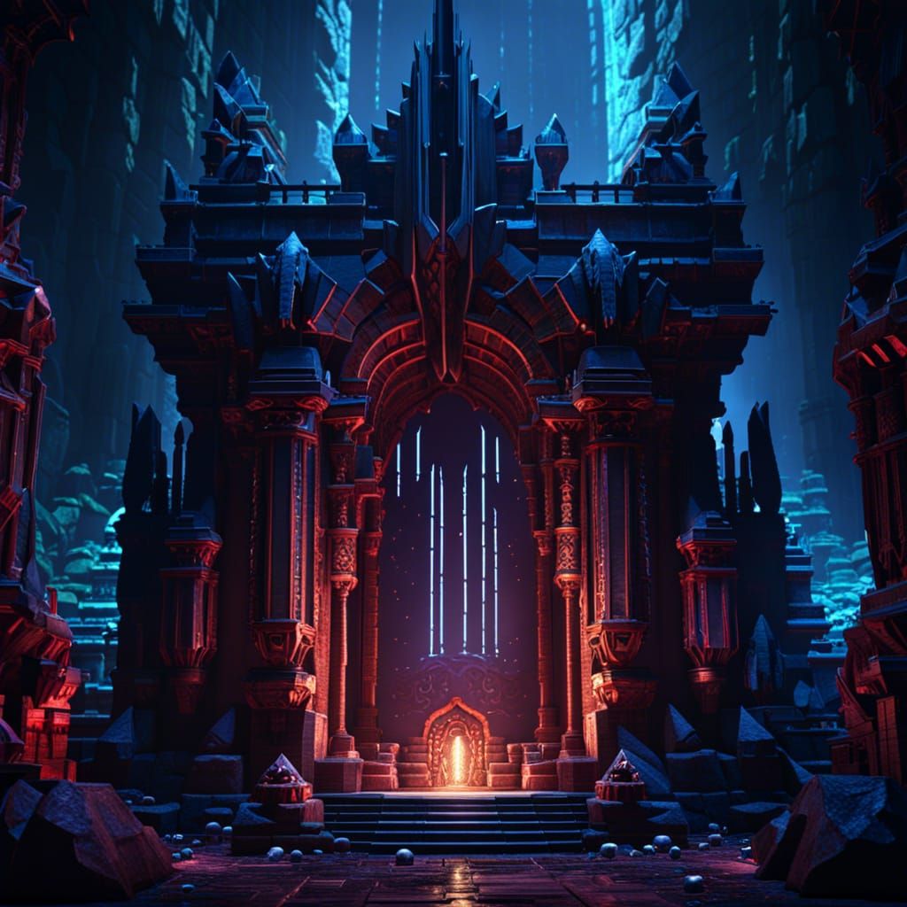 Dark Fantasy Dungeon Temple with Crystal Chunks
