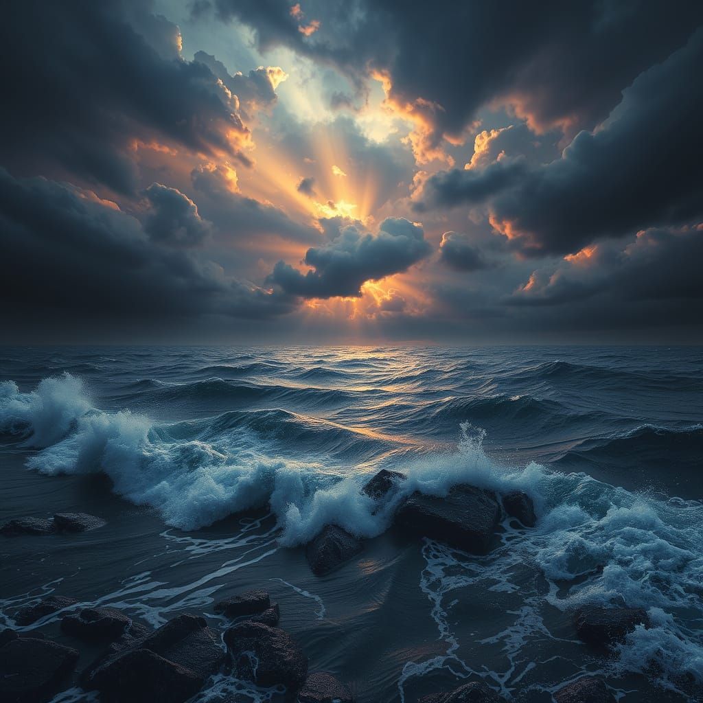Vast Turbulent Black Sea in a Dramatic, Cinematic Digital Pa...
