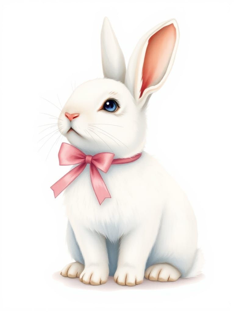 Dreamy Watercolor Bunny with Pink Bow