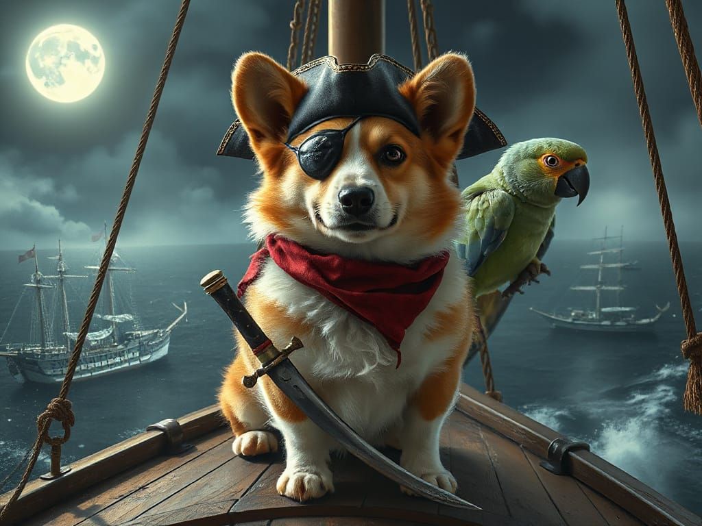 Corgi Pirate on Phantom Ship
