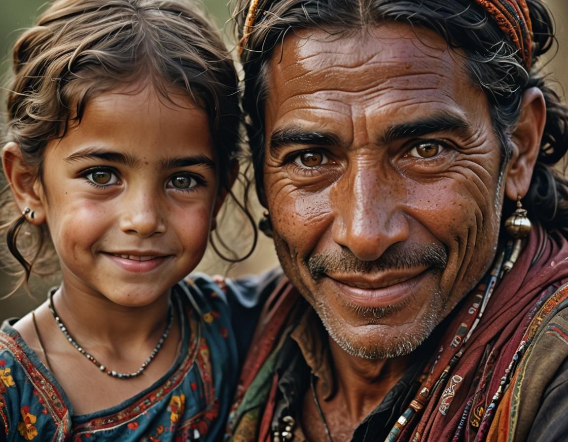 Joyful Roma Family Portrait in Studio Lighting