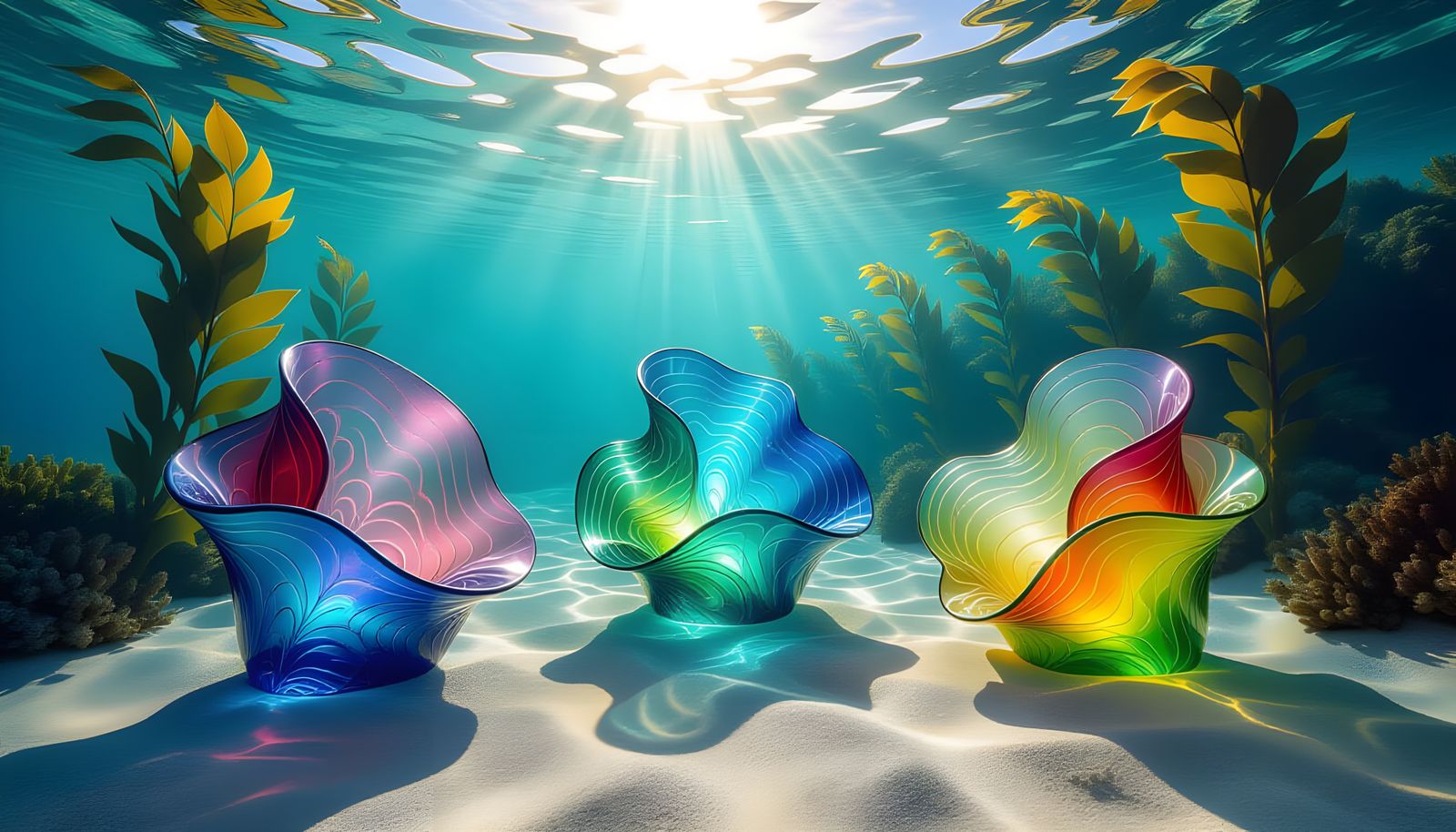 Chihuly Style Sea Glass Sculptures Underwater