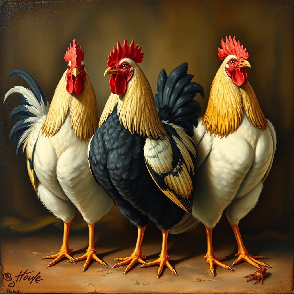 Elegant Renaissance Hens in Stylized Splendor