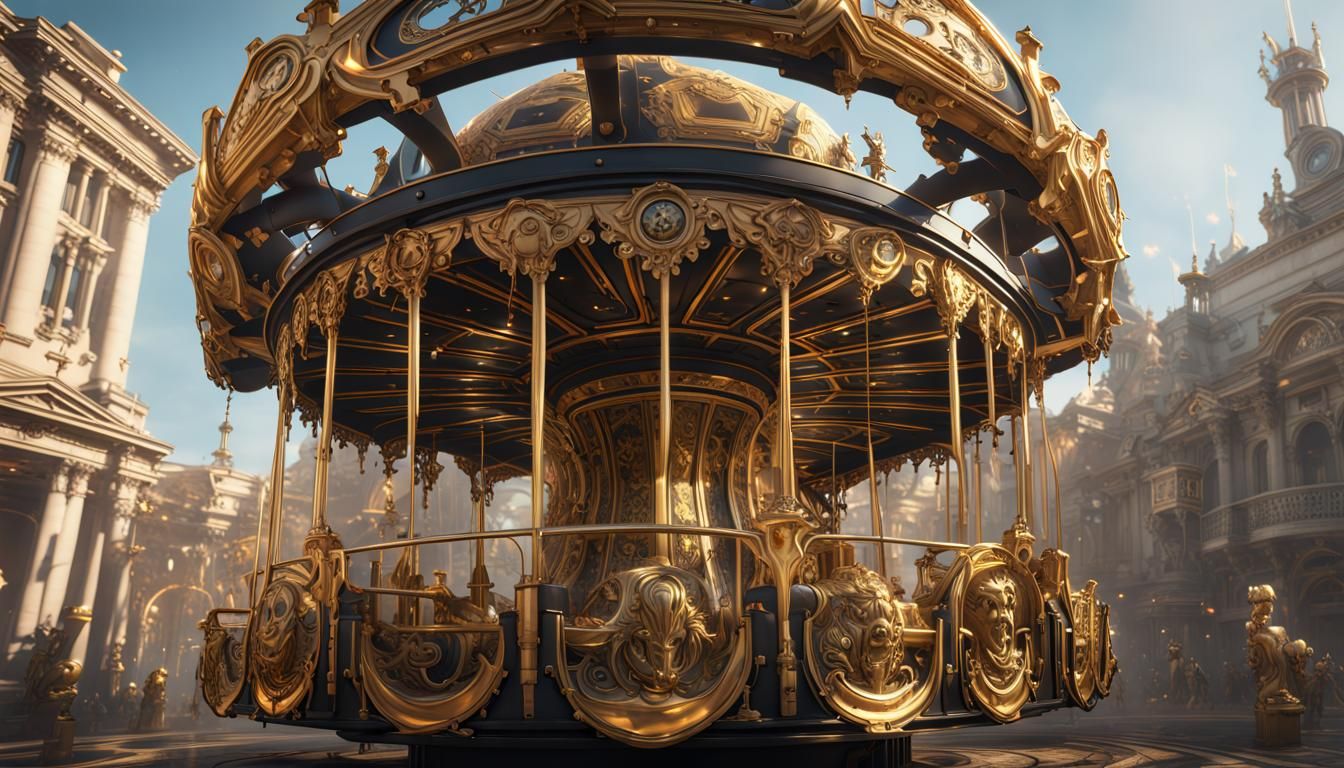 Detailed Sci-Fi Carousel in Gold and Black