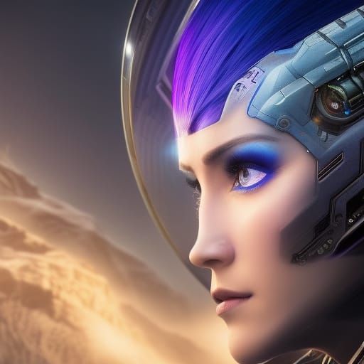 Sci-Fi Astronauts in Purple-Blue, Hyperdetailed Art