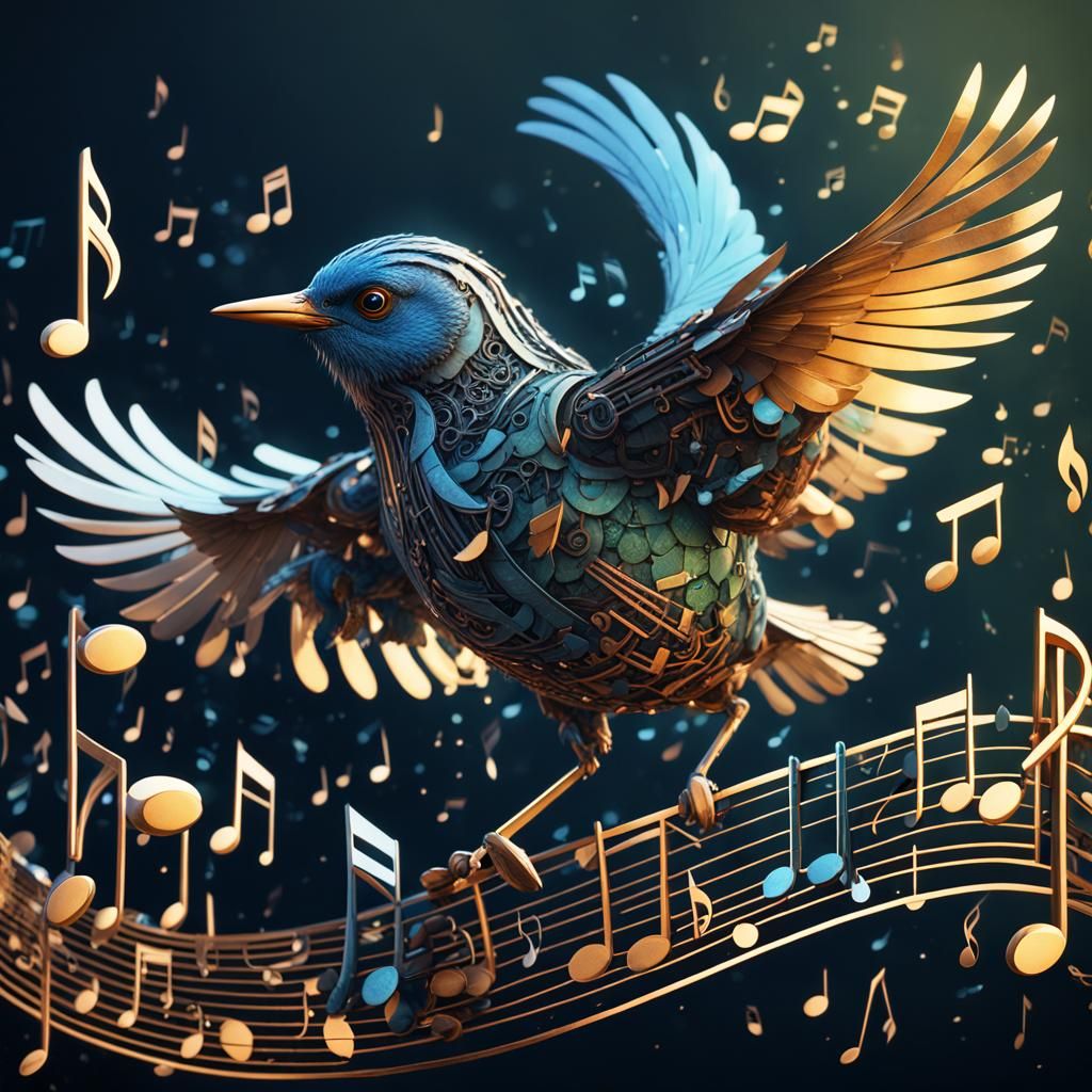 Musical Bird: Detailed Matte Painting in Deep Color