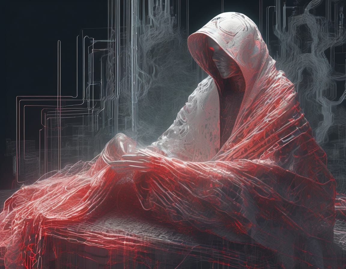 Cyberpunk Glitch Art: Woven Wire Fabric Illustration