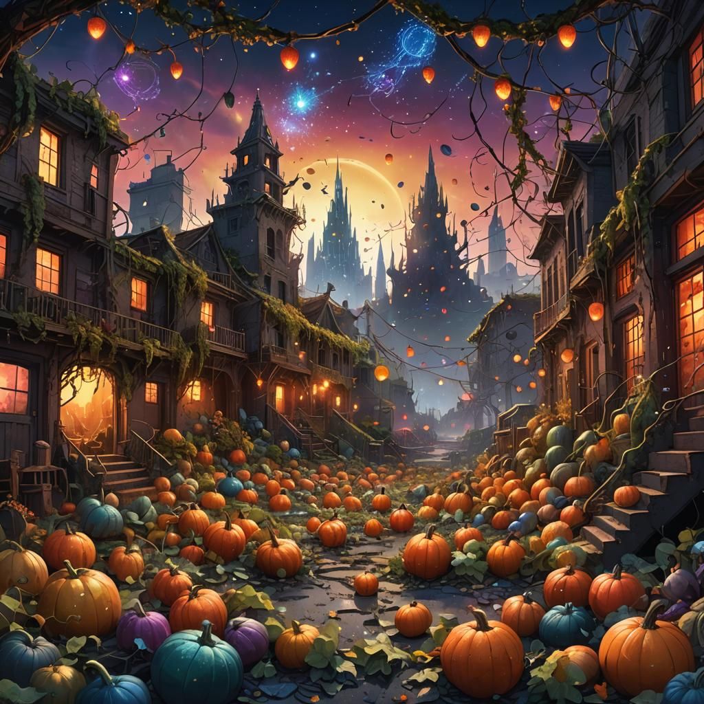 Post-Apocalyptic Garden of Gourds in Cinematic Style