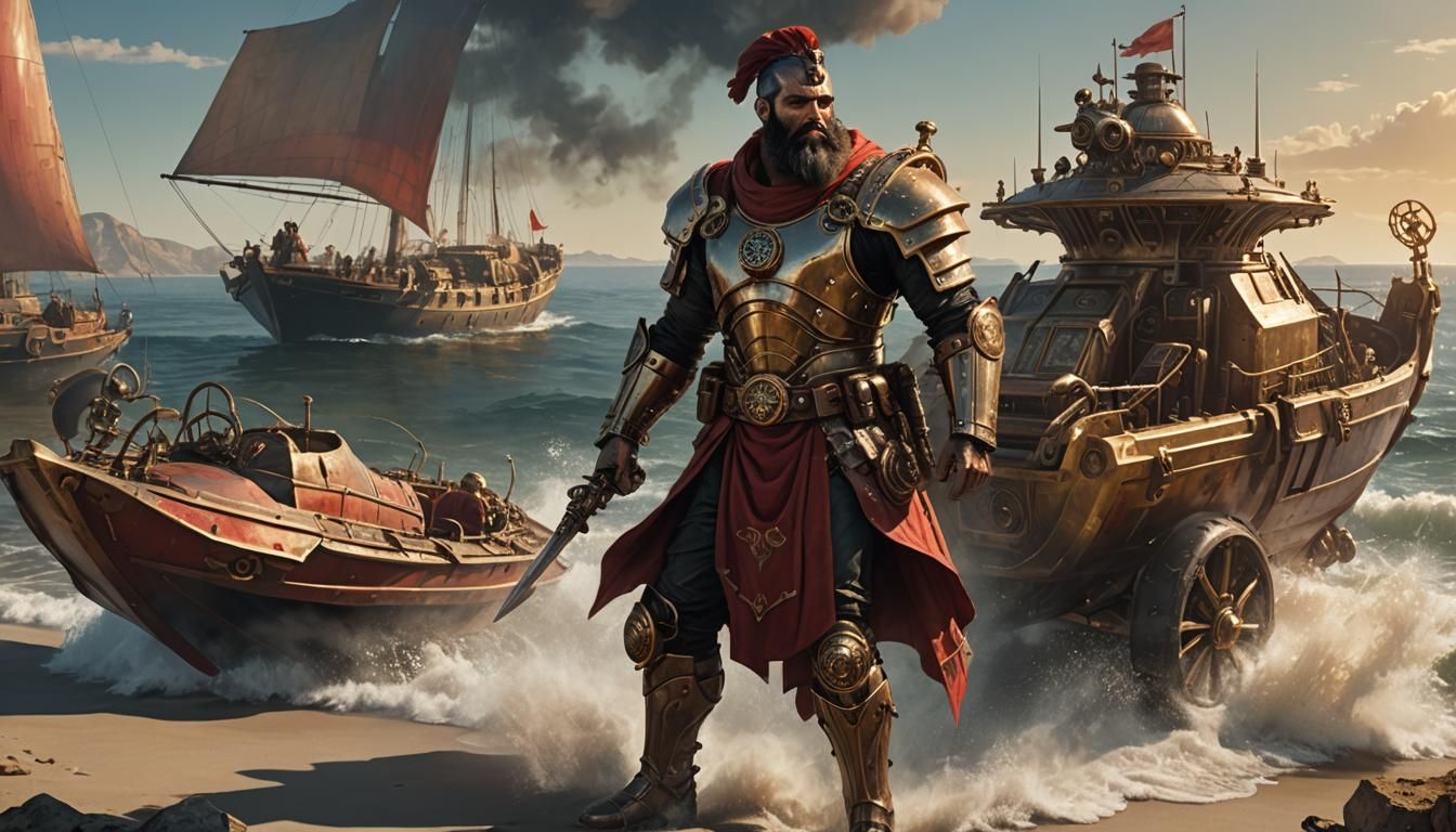 Steampunk Greek Commander in Bronze Tech Armor