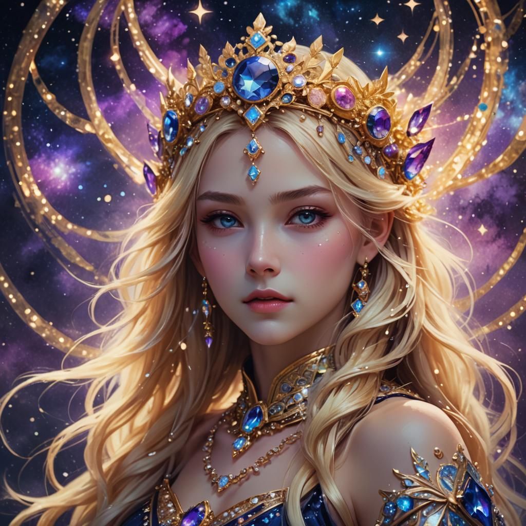 Anime Woman with Jeweled Headdress in Digital Art