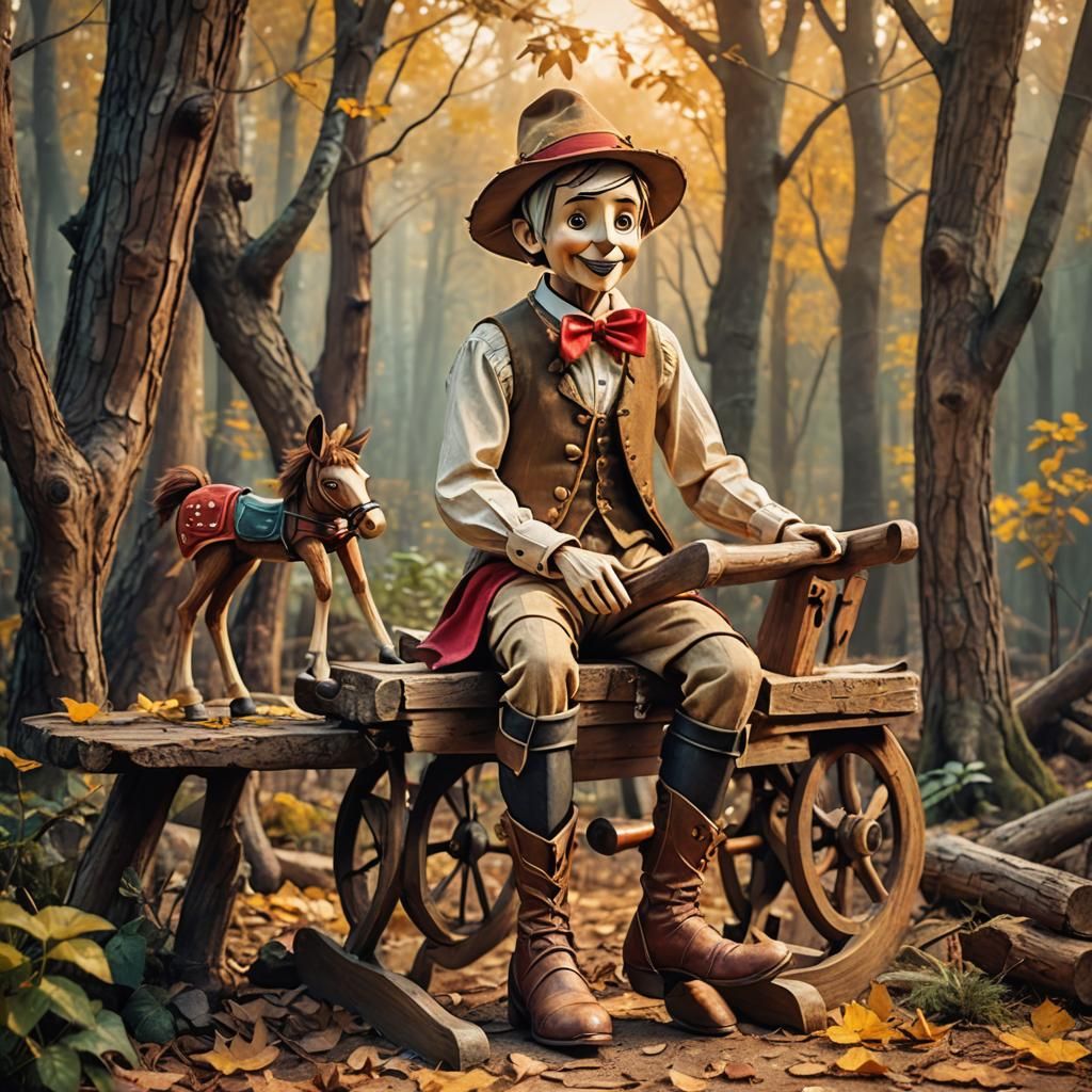 Pinocchio on Rocking Horse in Enchanted Forest
