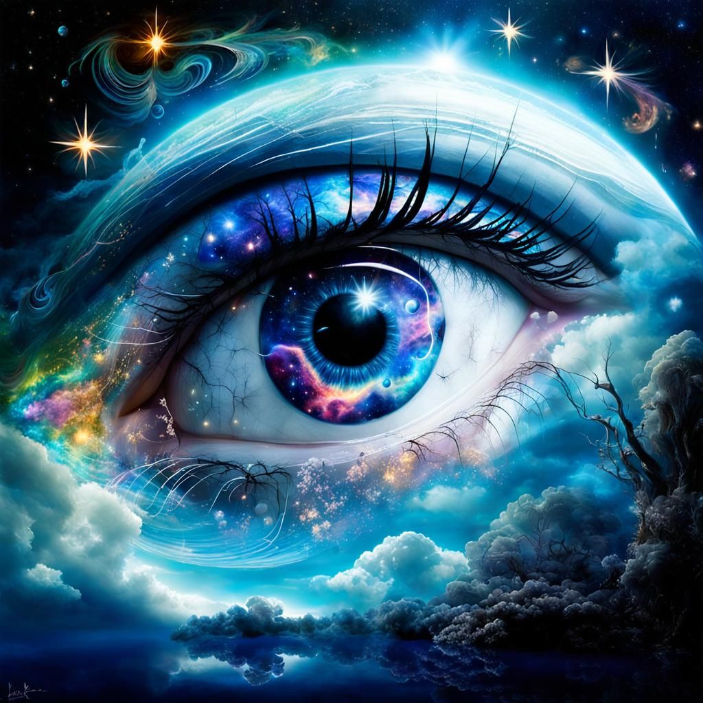Dreamscape: Majestic Transparent Eye in Nebula Sky