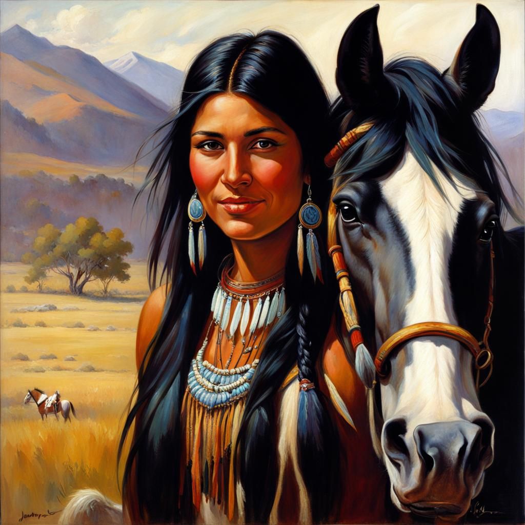 Native American Woman Portrait in Oil Painting Style