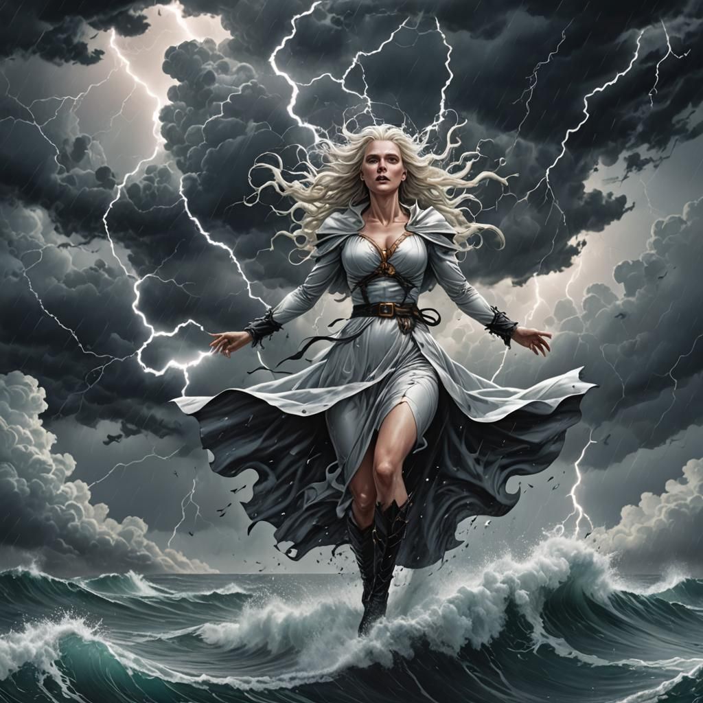 White Witch Controls Tornado Above Ocean in Hyperreal Comic ...