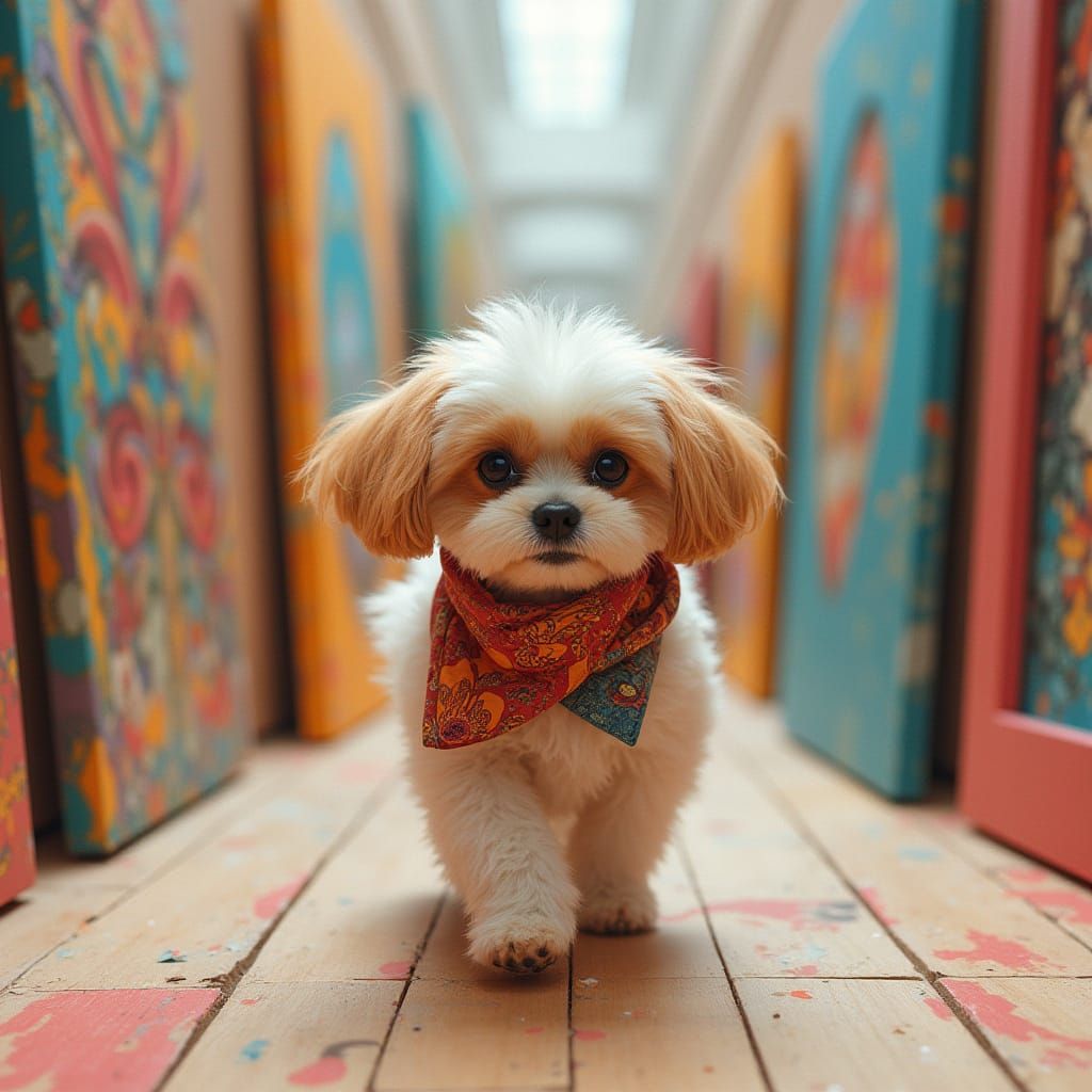 Japanese Chin in Abstract Art Gallery, Pop Surrealism