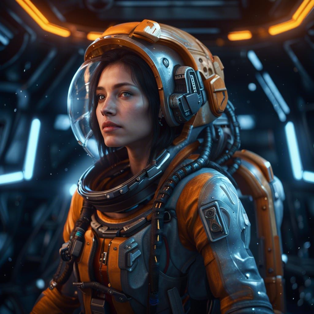 Girl in Spacecraft: Realistic 16k Digital Art