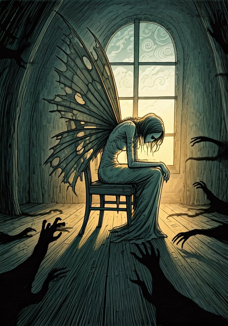 Ghostly Fairy with Moth Wings in Dark Fantasy Style