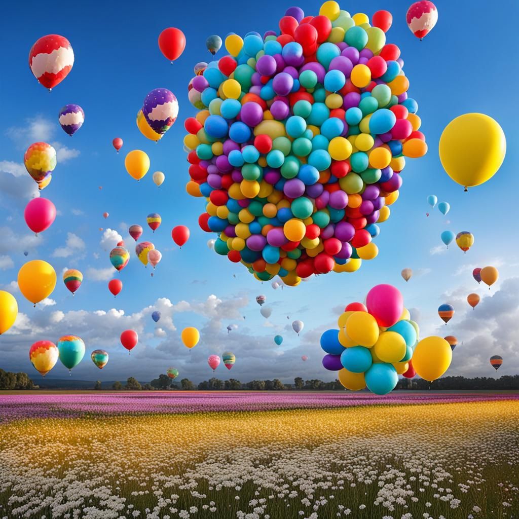 Floral Hot Air Balloons in a Whimsical Sky
